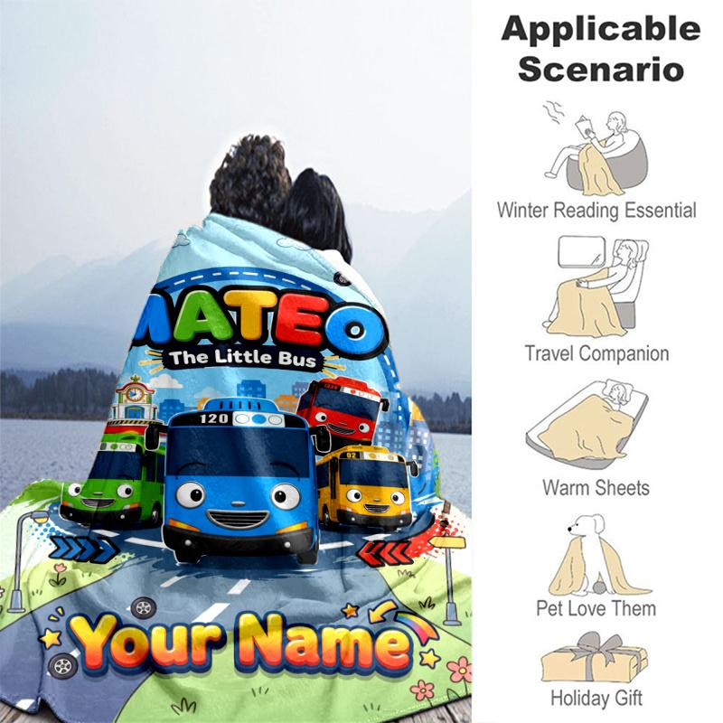 Custom Personalized Blanket Mateo Little Bus Soft Throw Blanket, Suitable for Family and Friends, Sofa Blanket,Home Decor Christmas gift