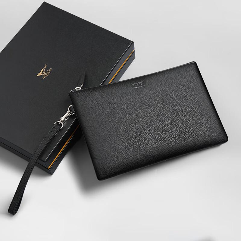 SEPTWOLVES Men's Genuine Leather Zipper Clutch Wallet
