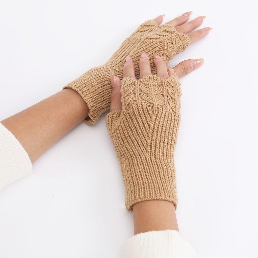 Half Finger Knitted Gloves Hollow Out Crochet Flower Mittens All-Match Winter Wool Gloves Gift