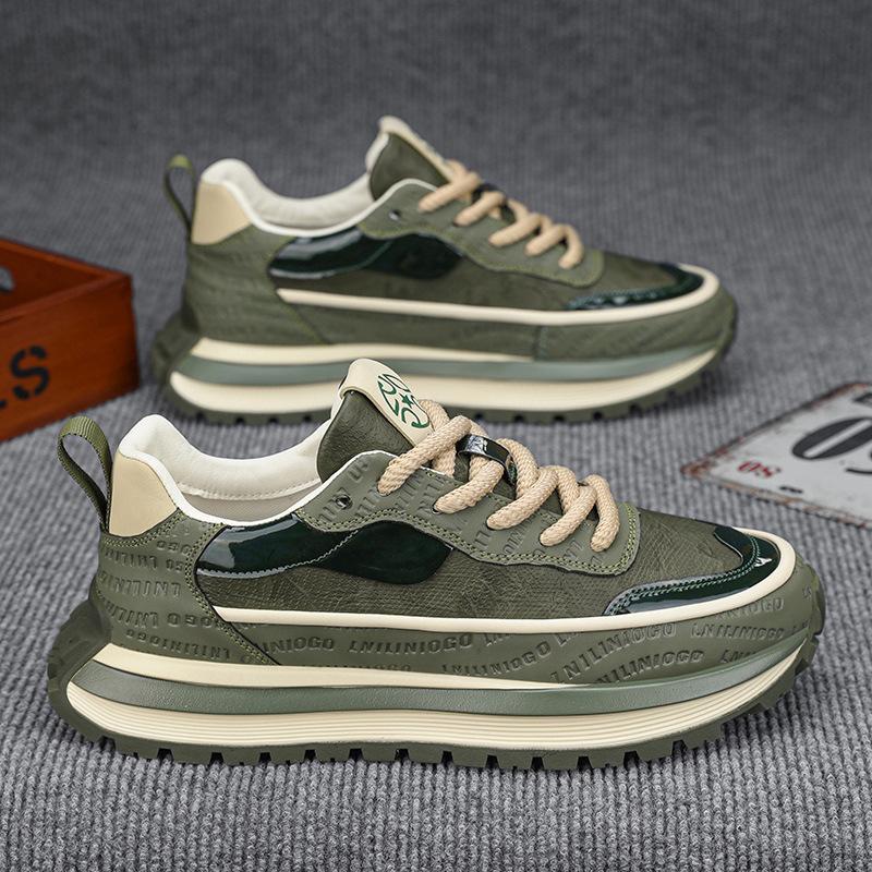 Color matching dad shoes autumn and winter new comfortable leather surface heightening retro casual