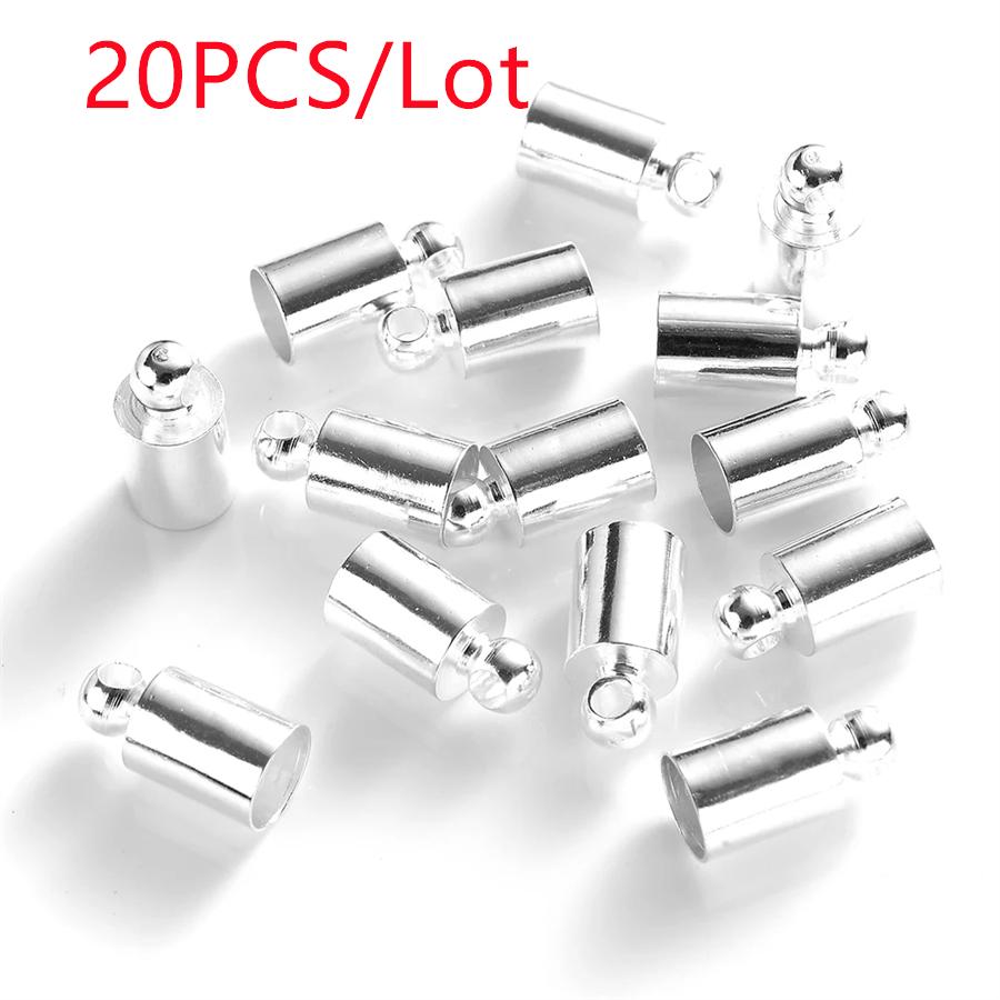 20 ks/Lot Kulaté koncovky šňůr 2 3 4 5 6 7 8 9 10 mm Krimpovací koncová zátka Konektor pro výrobu šperků Náramek Náhrdelník
