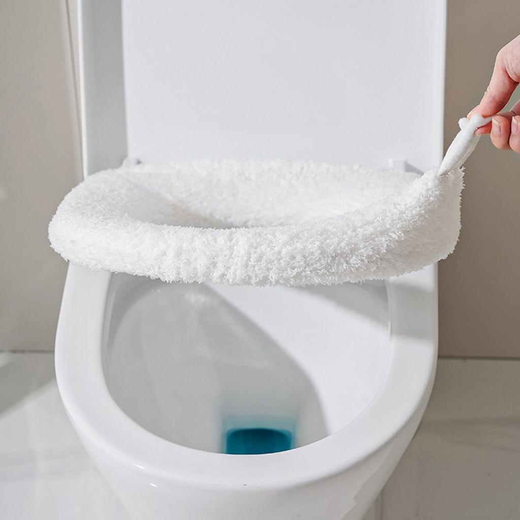 Toilet Seat Cushion With Thickened Design, Seat Cover, Winter Household Plush Adjustable Handle