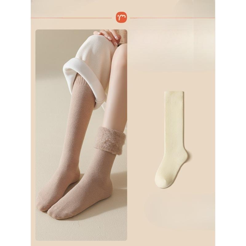 

Женские осенне-зимние супер толстые теплые шерстяные носки до икры с лунным узором и противоскользящей подошвой 1 pair молочный белый