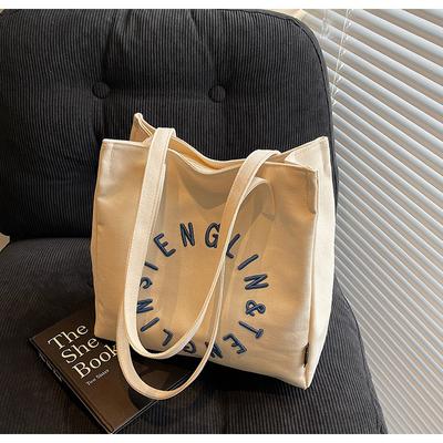 Literary Letter Canvas Bag Women's Large Capacity 2025 New Simple Shoulder College Student Tote Bag