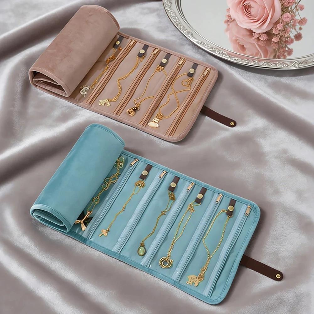 Velvet Jewelry Storage Bag Small Fragrance Style Multi-layer Earring Necklace Travel Portable Rolling Fashion Organizer Bag