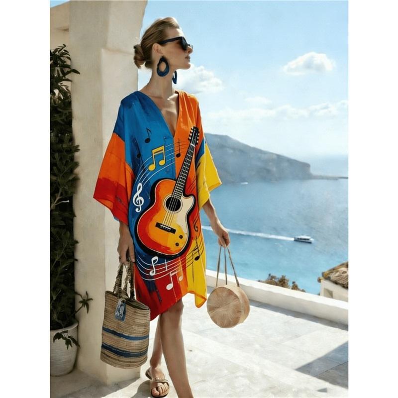 26 New European and American Bohemian large-size women's clothing casual loose 3D printed dress robe