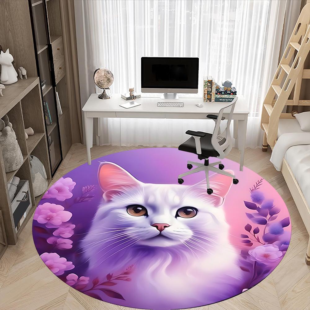 1pc Cat Portrait Carpet for Office Non Slip, Round Carpet, Soft & Comfortable, Carpet for Office, Lightweight Round Floor Mat