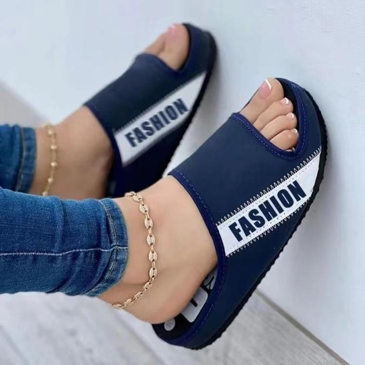 Women's Slippers Summer Open-toed Cloth Flat-bottomed Cool Slippers Women's Beach Sandals