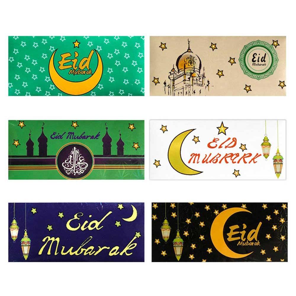 6PCS Multicolor Eid Mubarak Cash Envelopes Paper Lucky Greeting Card  Gift
