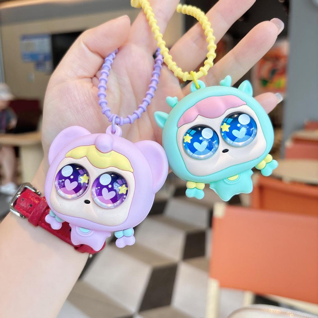 Cute Big-Eyed Braided Girl Squishy Keychain - Cartoon Doll Schoolbag Pendant Gift