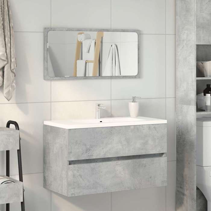 VidaXL Armoire de bain avec miroir gris béton bois d'ingénierie, armoire de salle de bain, meuble de salle de bain, meuble 856376