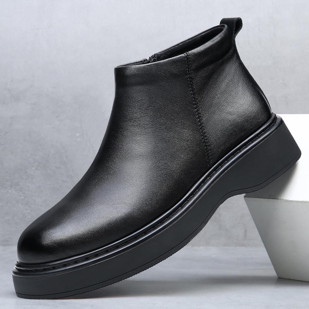 Autumn Winter New Leather Boots for Men Fashion Casual Anti-slip Cotton Shoes Male Black Designer Chelsea Ankle Boots Man