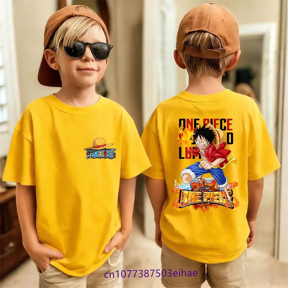 One Piece Luffy Anime Polyester T-Shirt for Kids Cartoon Short Sleeve Graphic Tee Summer Casual Fashion Y2K Children's Top