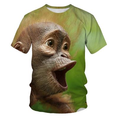 Summer Short Sleeve T-shirt for Men 3D Digital Print Animal Monkey Round Neck Loose Fit Mens Base Shirts