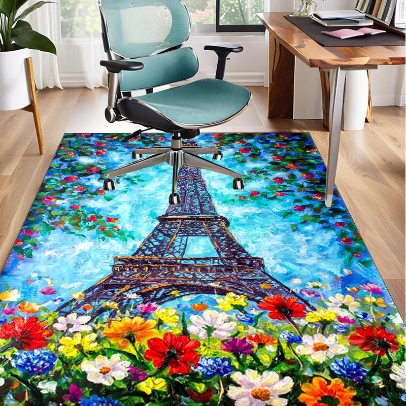 Parisian Eiffel Tower Romance Office Rug Chair Mat, Entryway Carpet, Suitable for Front Door, Bedroom, Living Room, Desk, Holiday Gift