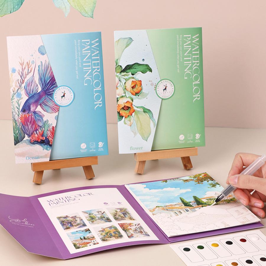 4 Styles Parent Child Watercolor Art Set: 12 Color Solid Color Album with Graffiti Page and Student Stress Relief Coloring