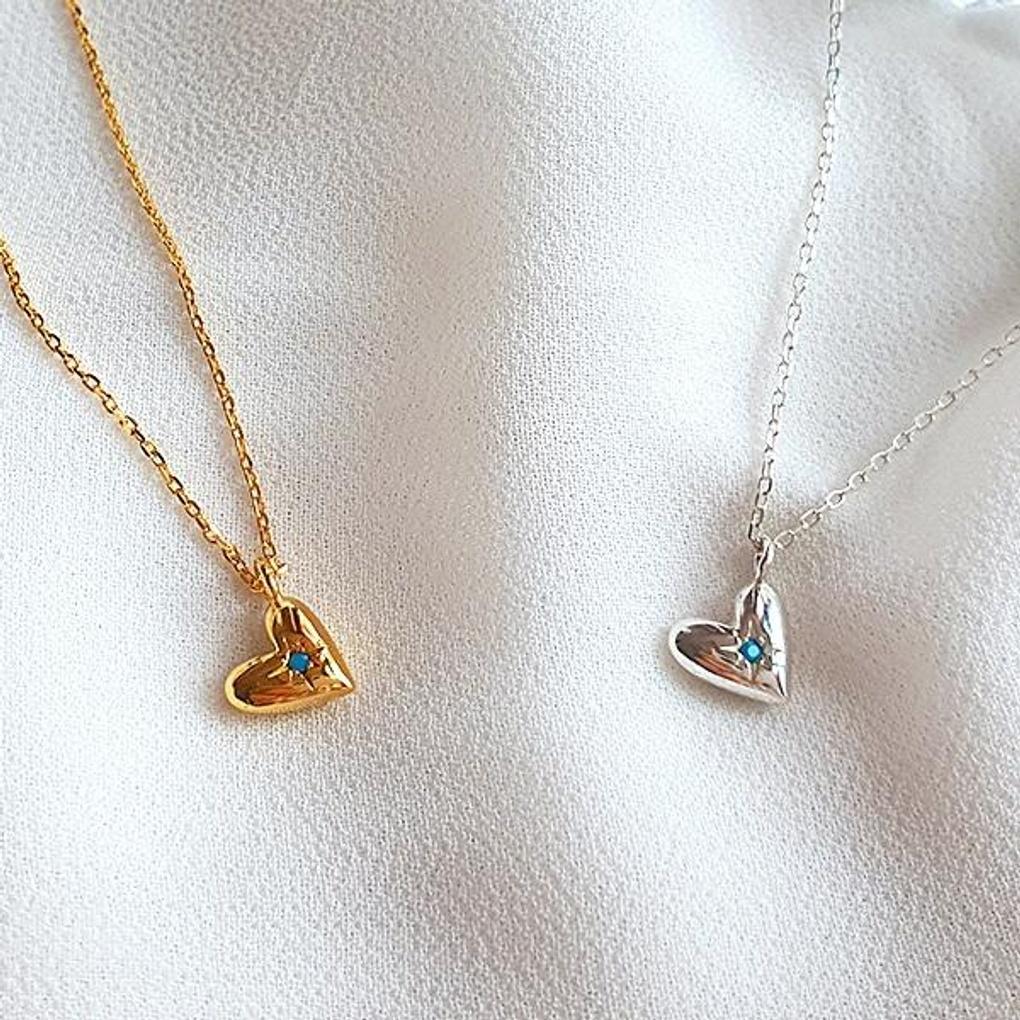Mini Plump Heart Necklace (Choose Turquoise Cubic)