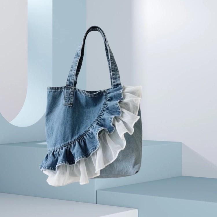 Nová Móda Univerzální Džínová Krajka Velkokapacitní Taška přes Rameno Dámská Prémiová Dojížděcí Přenosná Taška