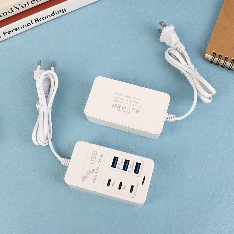 Eu US Plug Încărcător USB Multiport 35W Pd Tip C Încărcător de perete Încărcare rapidă Adaptor Hub USB 6 porturi Telefon mobil Încărcător rapid USB
