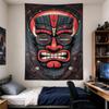 Hanging Tapestry for Wall Decor Cyberpunk Tiki Mask In Red and Teal with Circuit Lines for Adult Tropical Decor