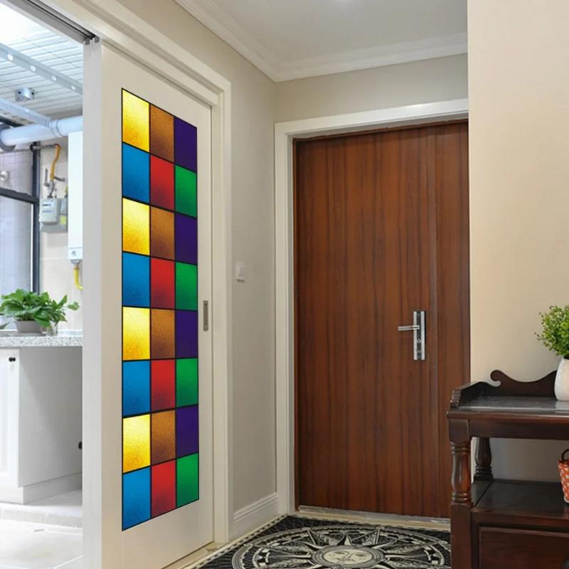 Retro Flowers Colorful Stained Glass Window Film Pattern Non-adhesive Window Decals Static Clings Non-Adhesive Window Stickers