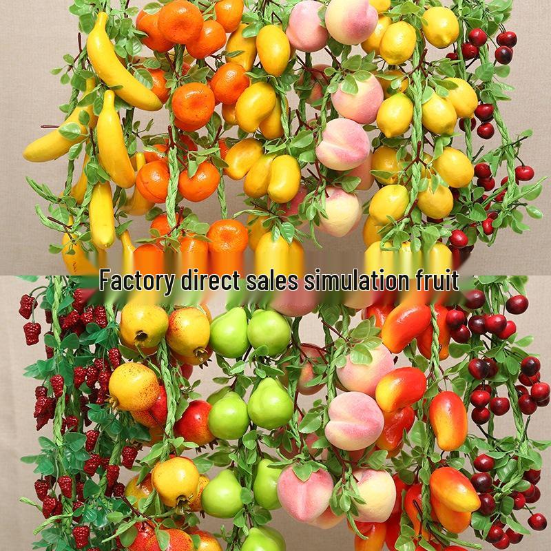 Farmhouse Restaurant Decor: Artificial Fruit Vine with Peaches, Apples, and Bananas.