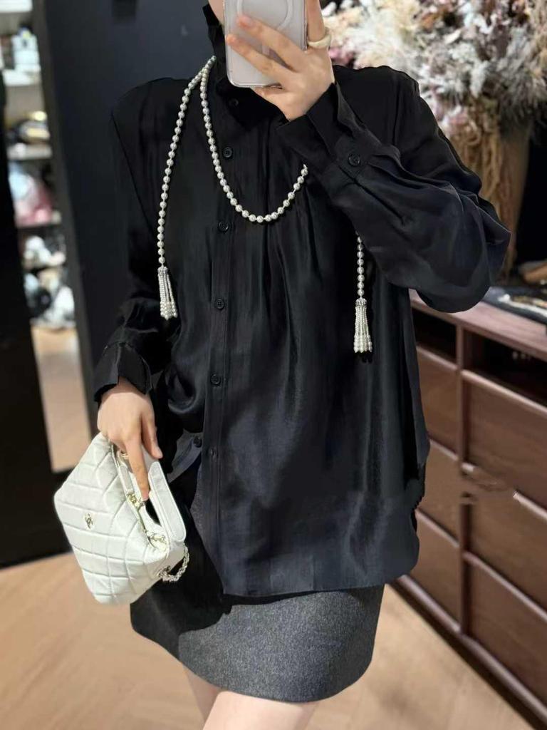 Elegant Silk Brocade Ruffle Collar Blouse for Women - Spring 2026 Arrival