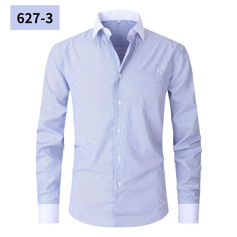 Men's Pocketed Striped Shirt: Business Commute, Crease-Resistant, Long-Sleeved, Plus Size