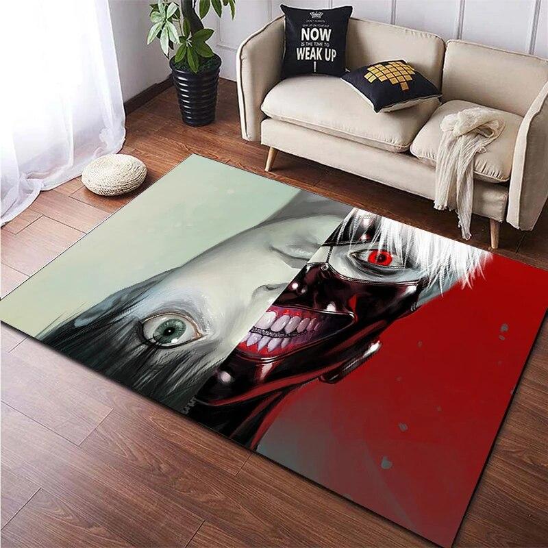 Hot Anime Tokyo Ghoul 3D-gedruckter Teppich für Wohnzimmer, rutschfester Teppich, Schlafzimmer, Nachttisch, moderne Heimdekoration, Boden, Yoga-Matte