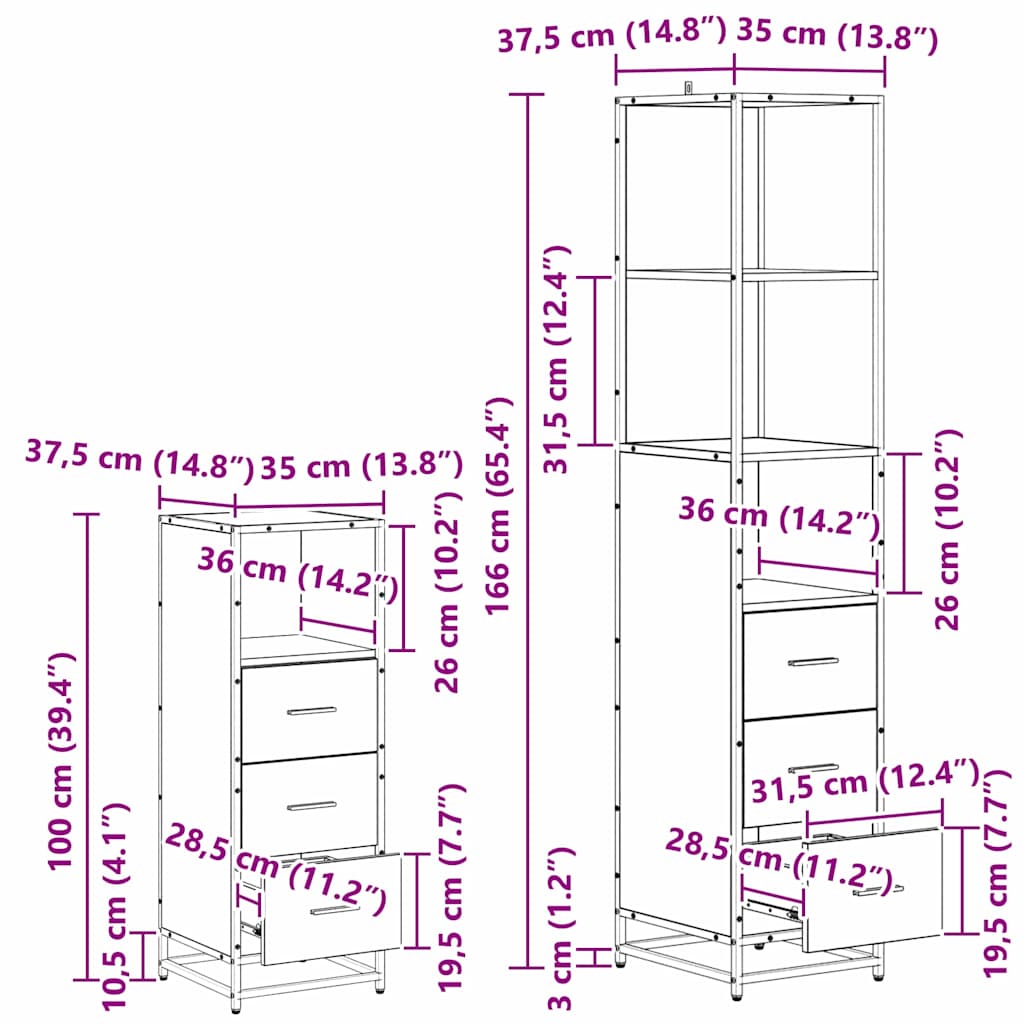 Bathroom Furniture Set 4 Pcs Black Oak Effect Wood Based Material