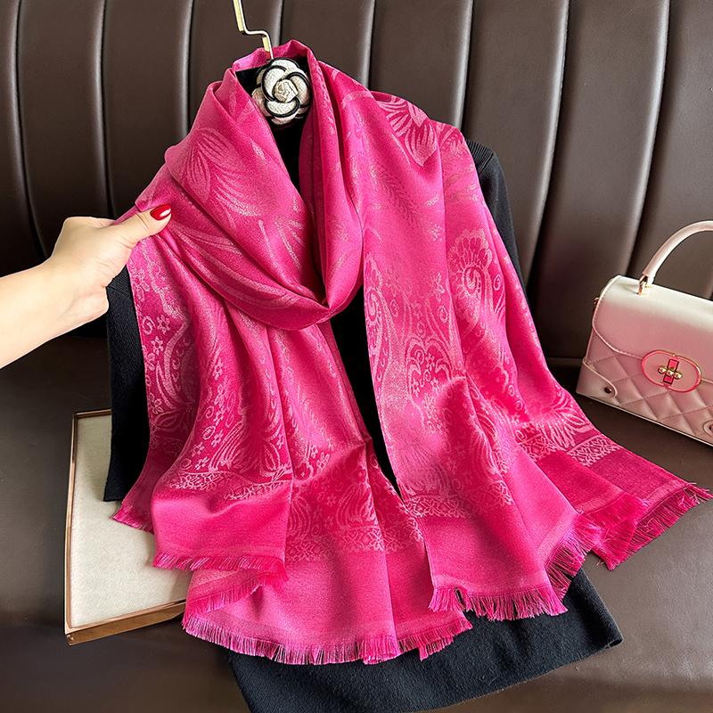 Luxury Women Peony Bohemia Pashmina Hijab Scarf Long Muslim Jacquard Cashmere Shawl Female Foulard Soft Turban Headband Bufanda