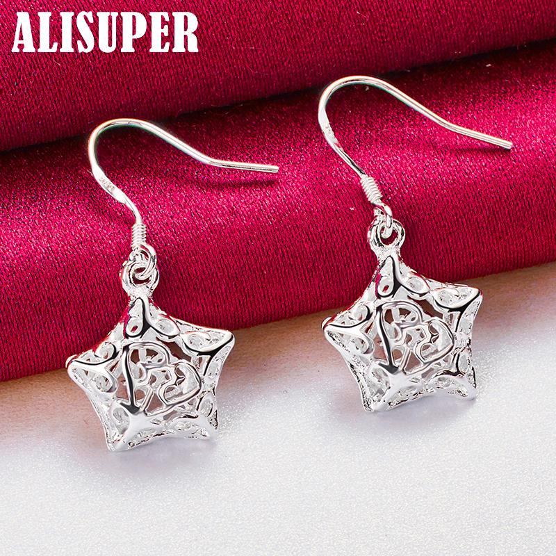 925 Sterling Silber Hohlstern-Tropfenohrringe Schmuck