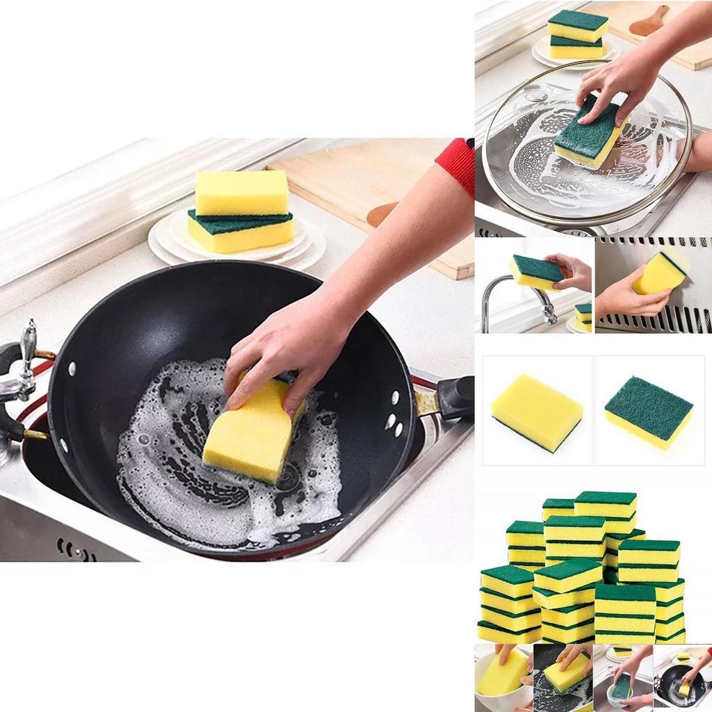 Langlebiges 8-teiliges Küchenschrubber-Set mit gelben und grünen Schwamm-Pads