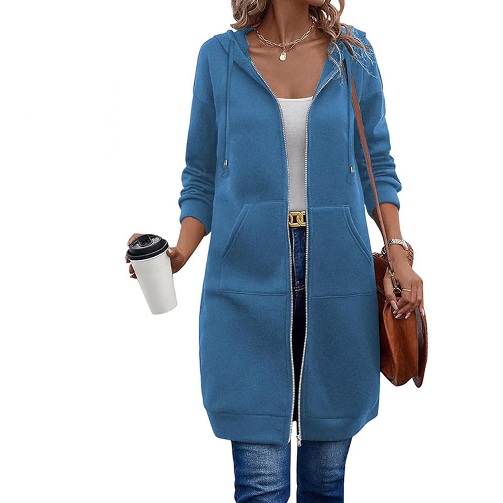 

Женские толстовки на молнии, оверсайз, флисовые, длинные, пуловер с капюшоном, повседневные, с длинным рукавом, осенняя куртка-худи XL синий