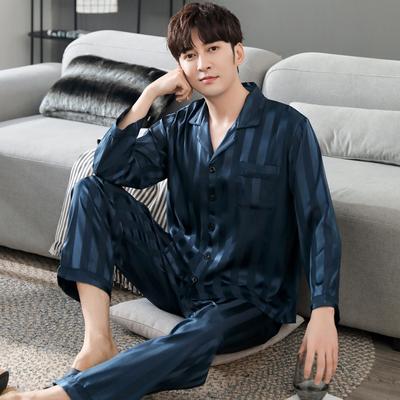 Men's Spring and Autumn Long Sleeve Thin Pajamas Korean Version of Large Size Leisure Set Ice Silk Home Wear