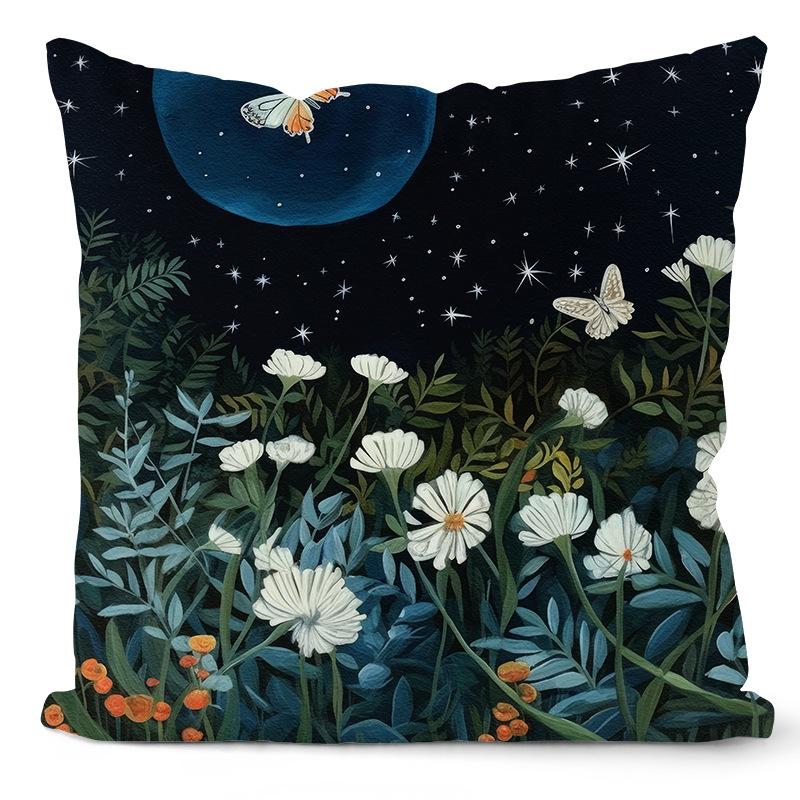 

New Flower Pillowcase Under The Night Starry Sky Flower Forest Print Home Sofa Cushion Pillowcase 45 * 45Cm without pillow core