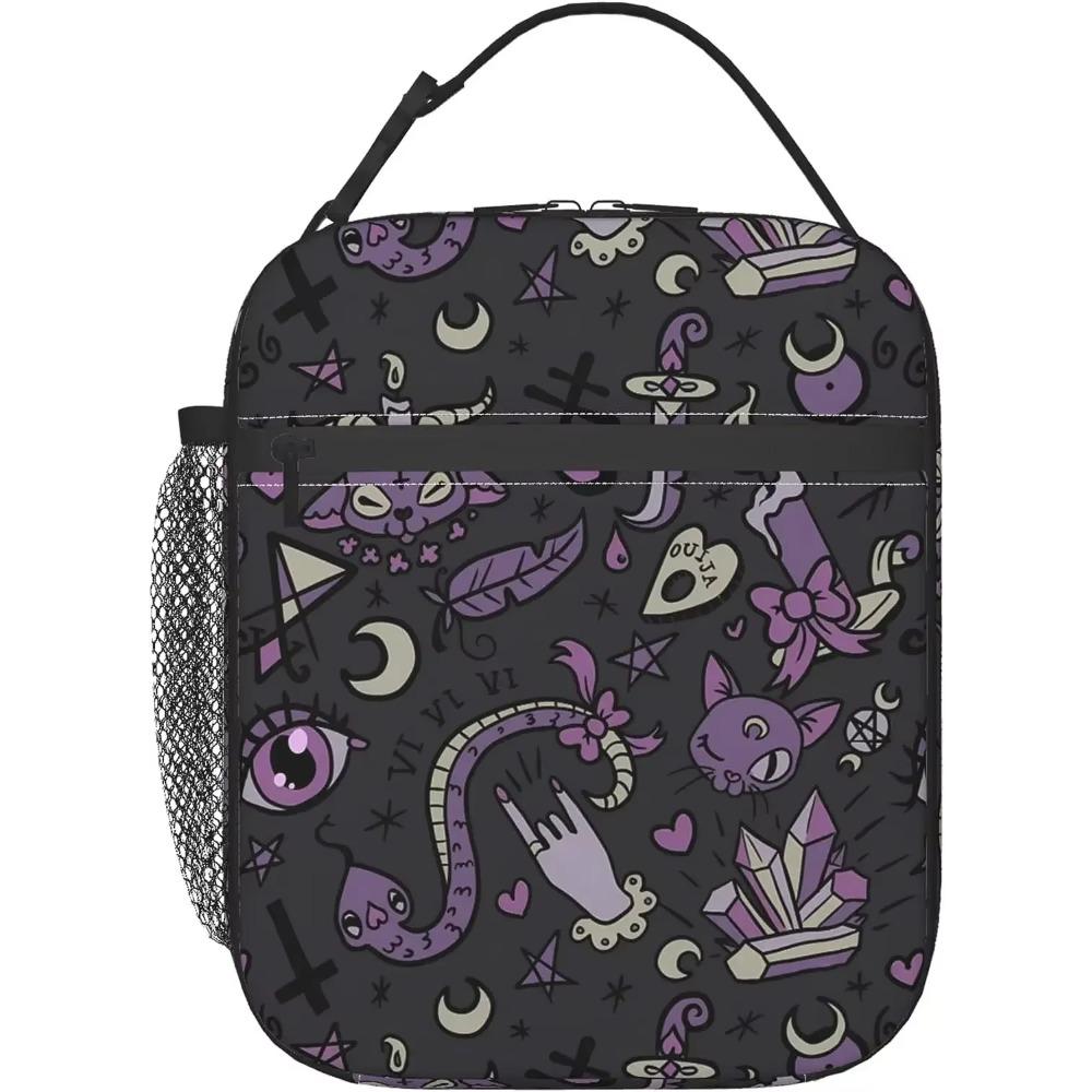 

Мужские женские глаза, черная кошка, гот, гриб, сумка для обеда, органайзер для закусок, для работы, офиса, пикника, еды, герметичной, на Хэллоуин 26x21x11CM золотой