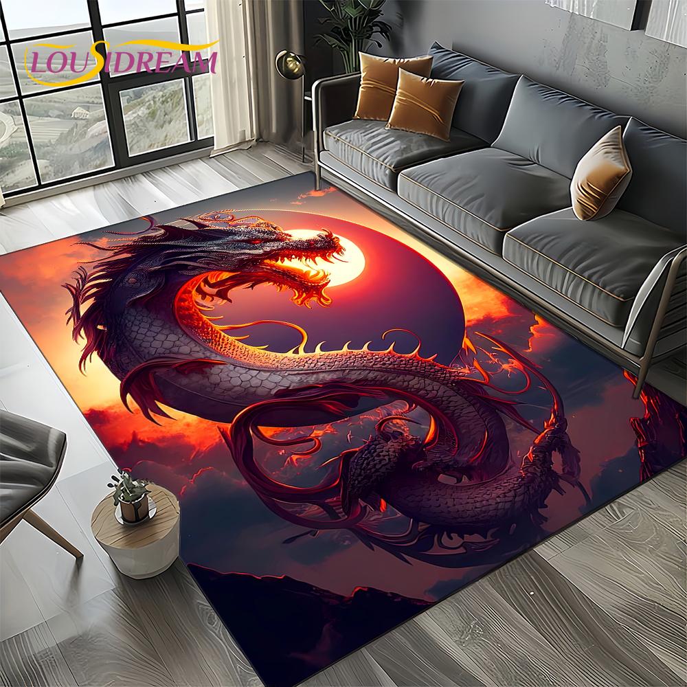 Chinese Style Dreamy Dragon Cartoon Carpet Rug for Living Room Bedroom Home Sofa Decoration,Kid Area Rug Non-slip Floor Mat