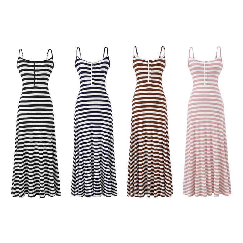 Korean Style Striped Camisole Dress: Elegant, Sleeveless, Off-Shoulder Bodycon Long Skirt
