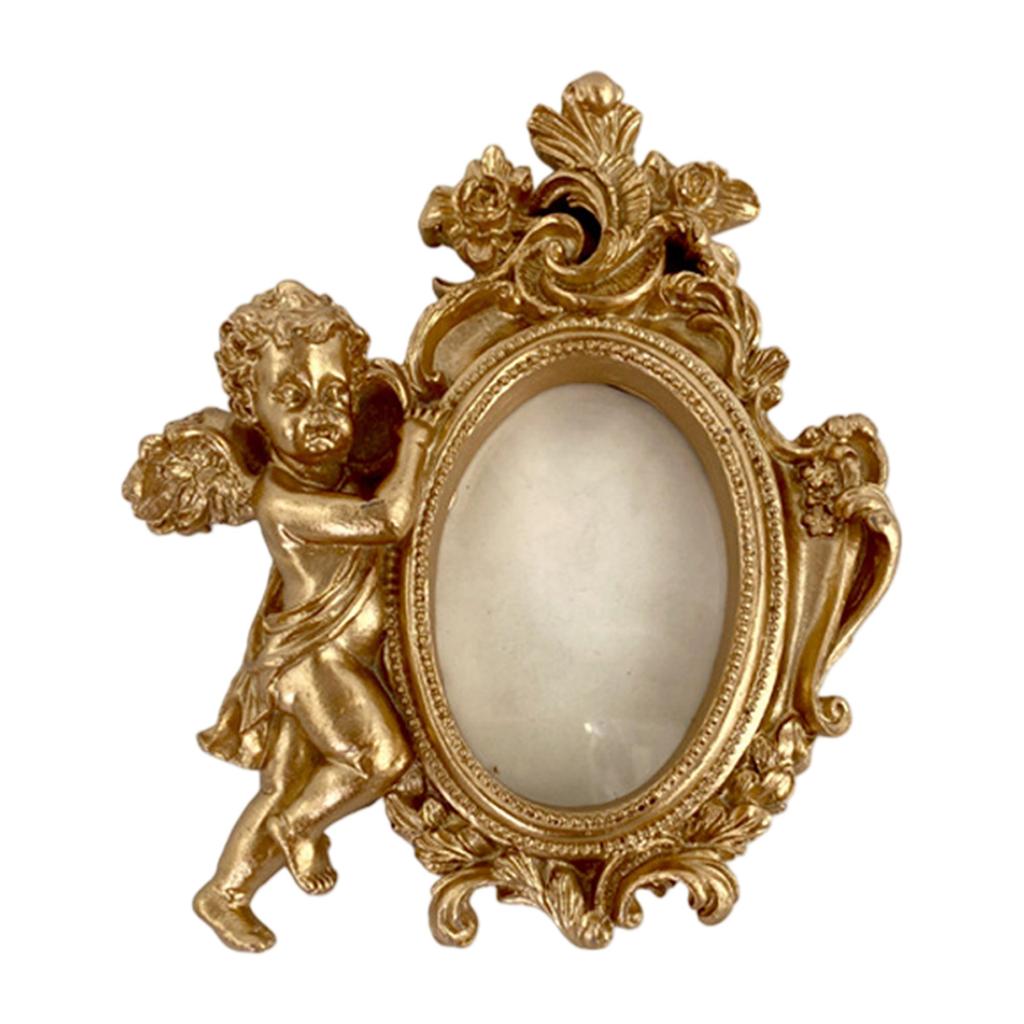 Antique Photo Frame With 3D Angel Figurine Design Resin Carvings Picture Frame Perfect For Home Tabletop Decoration