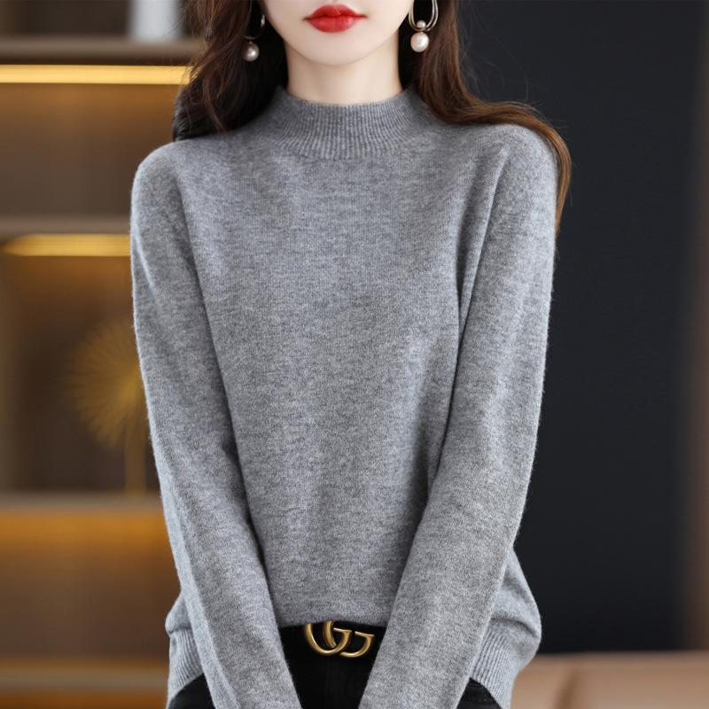 2025 Autumn/Winter Women's Pure Wool High Neck Cashmere Pullover - Solid Color, Loose Fit, Short Knit Sweater