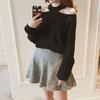 Sexy Hanging Neck Pullover Sweater Solid Color Casual Off shoulder Sweater Autumn Winter Korean Knitwear Long-sleeve Knitted Sweater Jacket Outer Wear