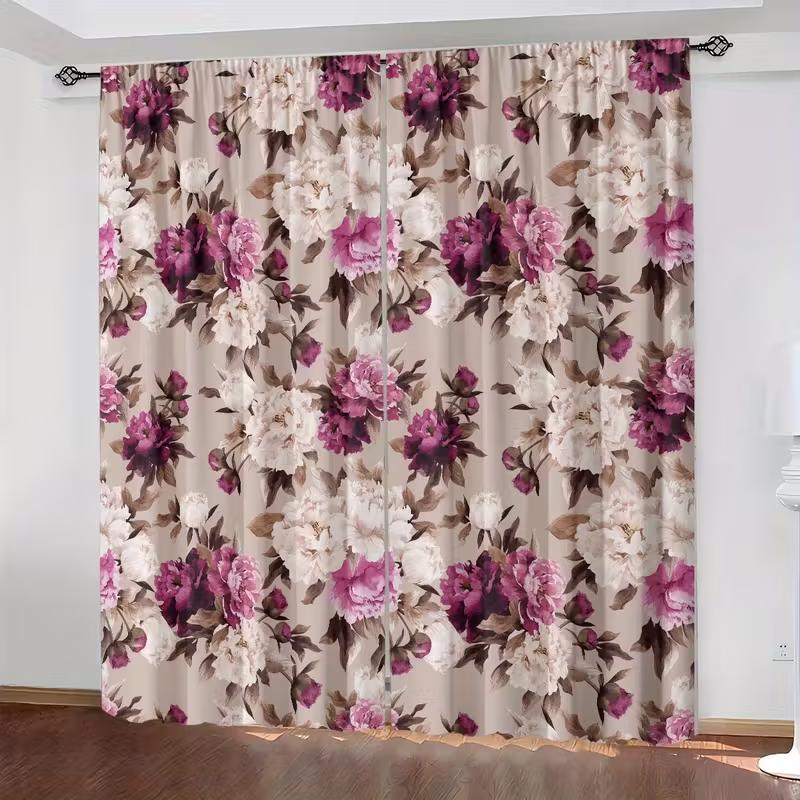 Set Of 2 Peony Floral Pattern Curtains Designed Light Blocking Premium Material Suitable Living Room Bedroom Da Elegant Made Polyester Great Window