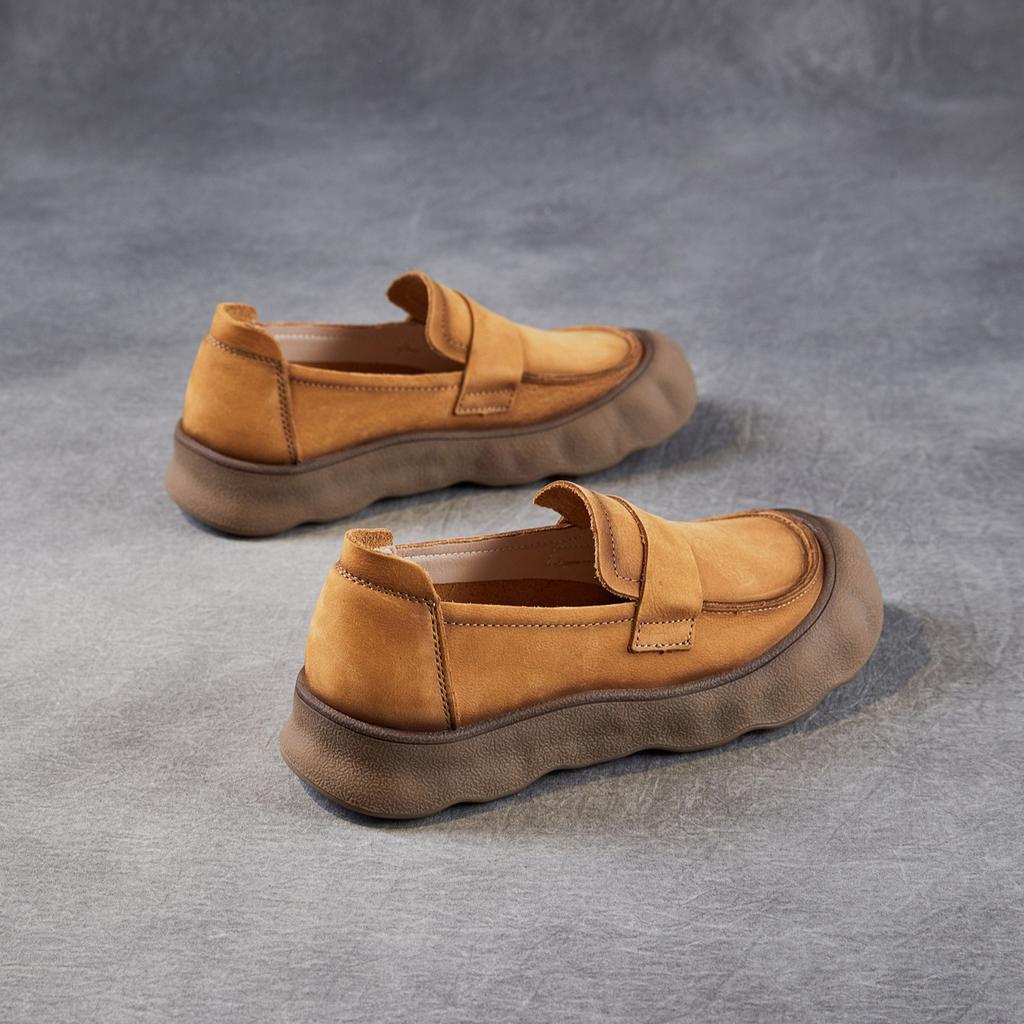 Women's Retro Casual Shoes Versatile Top-grain Leather Single Shoes Slip-on Soft-soled Loafers