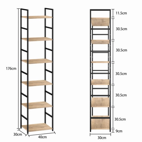 XINYF Stylish Slim Open Shelving Unit/Bookshelf (Oak, 40cm W X 30cm D X 176cm H)