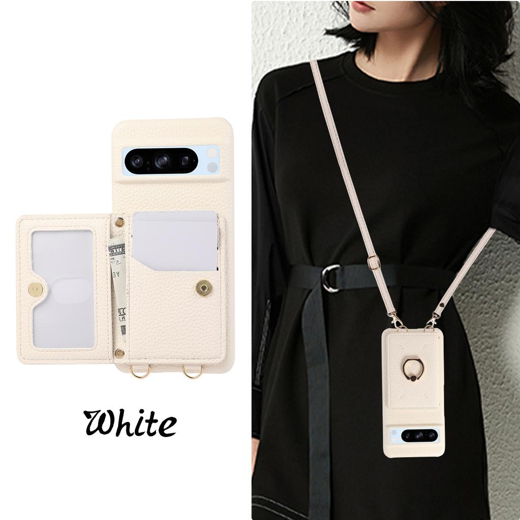 Crossbody Cards Bag Wallet Leather Ring Holder Case For Google Pixel 8 Pro 8A 7A 7Pro Long Lanyard Rope Kickstand Pocket Cover