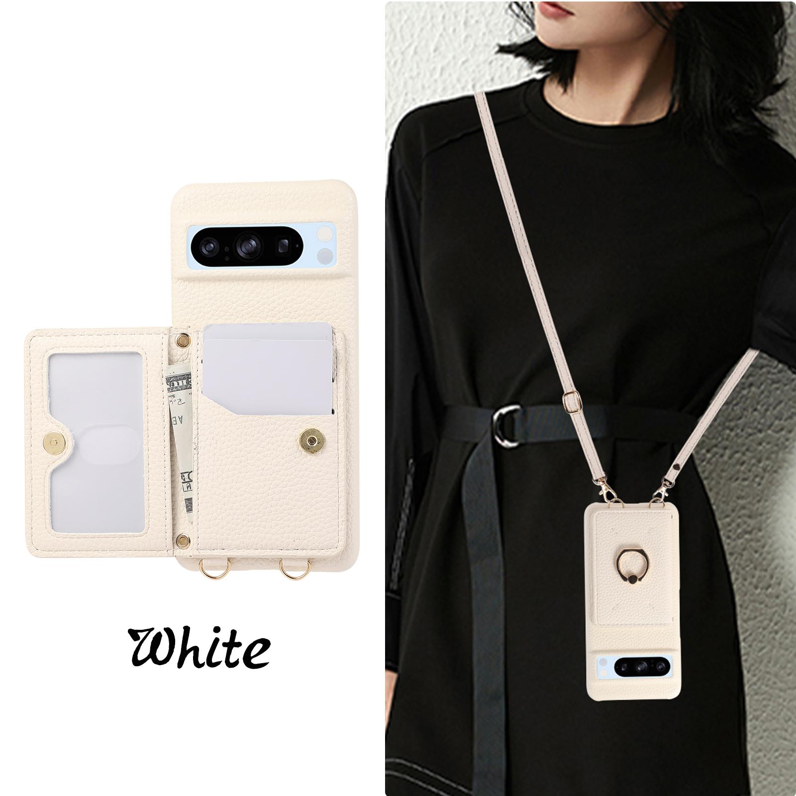

Crossbody Cards Bag Wallet Leather Ring Holder Case For Google Pixel 8 Pro 8A 7A 7Pro Long Lanyard Rope Kickstand Pocket Cover For Pixel 8A білий