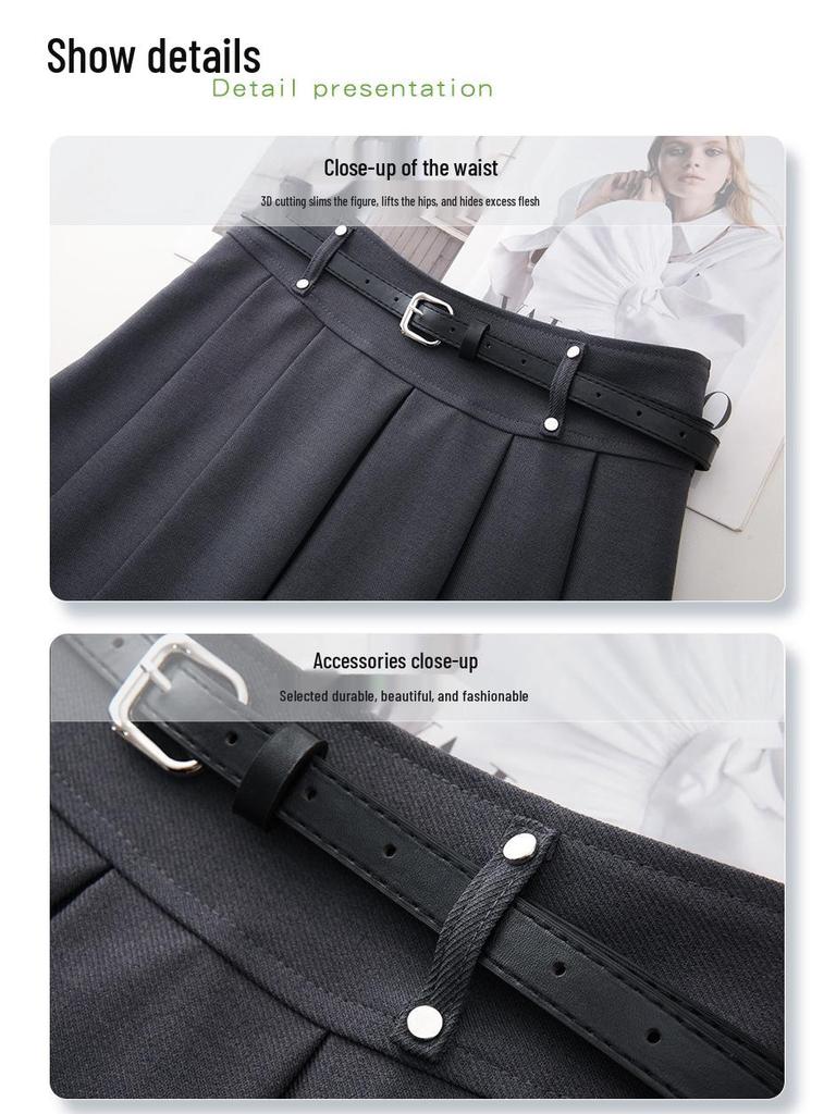2025 College Style Pleated A-Line High Waist Slimming Skirt - Small Size, Versatile Midi & Short Options for Women