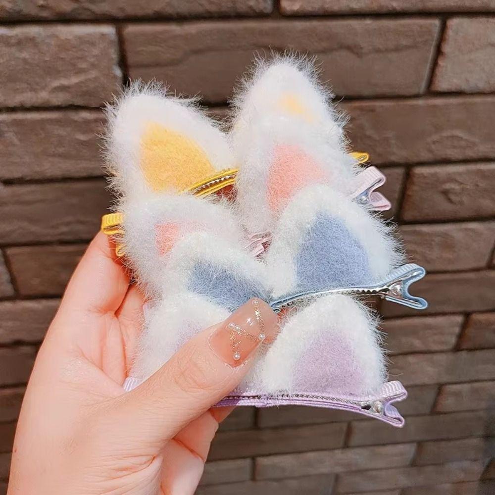 5 Pairs Soft Texture Rabbit Ears Hair Pin 3D Design Plush Hair Pin 3D Hair Pin For Children