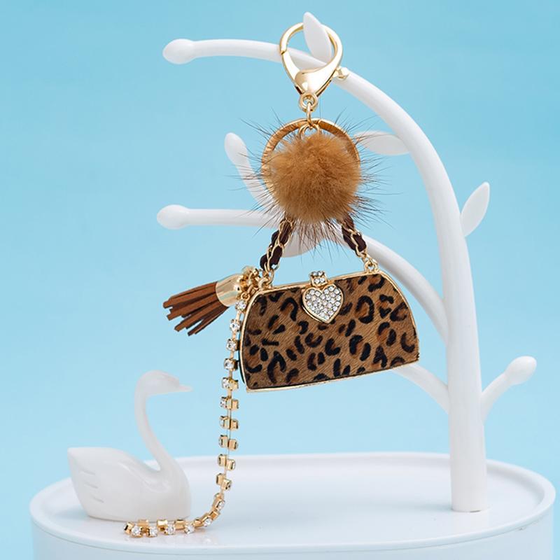 Chaveiro de Metal para Bolsa de Luxo Formato de Bolsa de Couro Feminino Charme de Alta Qualidade Decoração Suporta um Selo Bolsa de Couro Leopardo